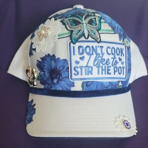Handmade Trucker Cap W/ Blue Flowers